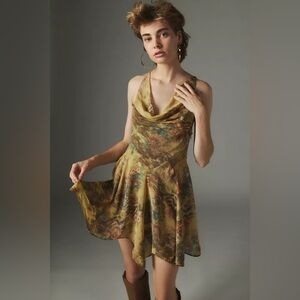 Silence + Noise Marie Printed Cowl Neck Mini Dress